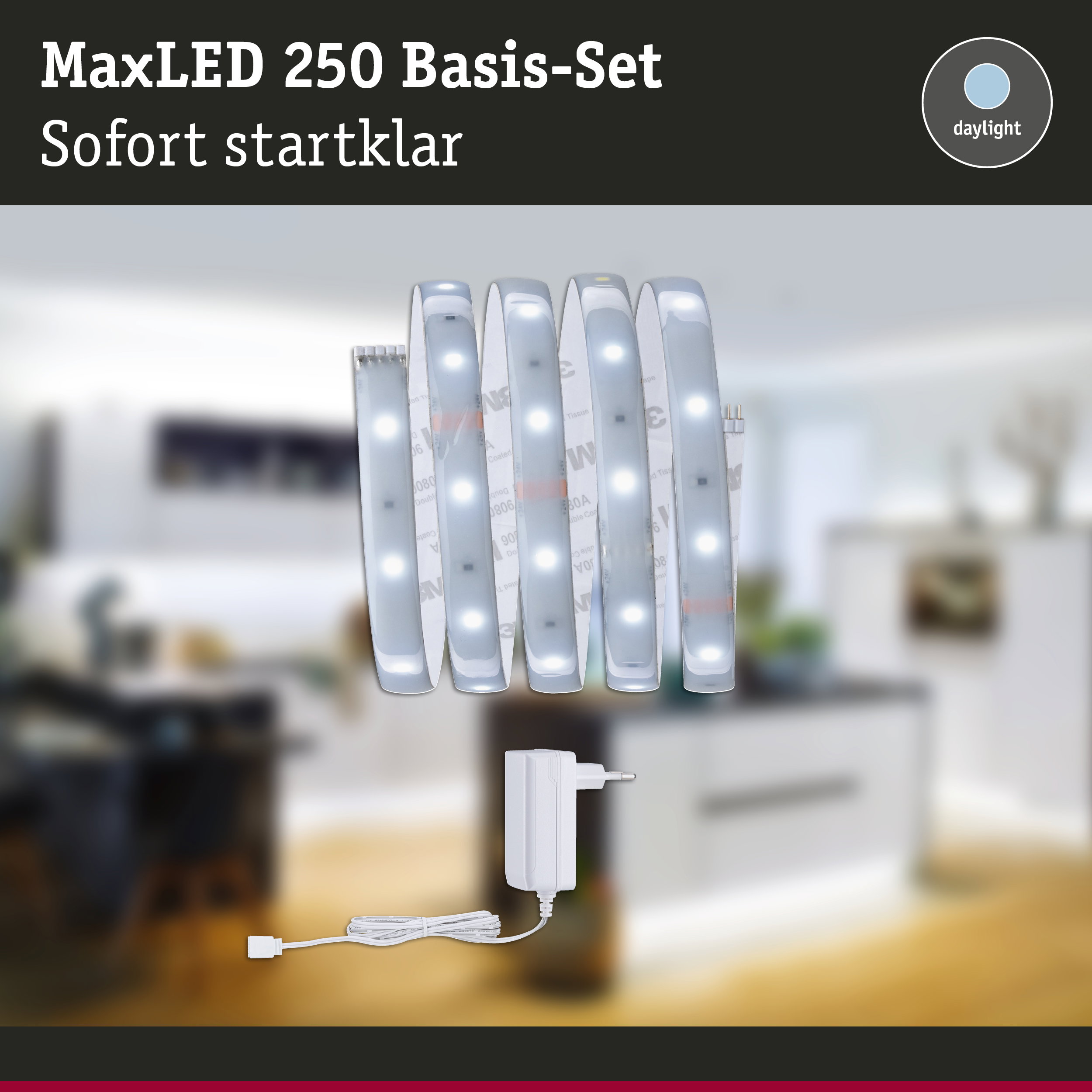 MaxLED 250 Basis-Set mit weißen LED-Lichtstreifen und Netzteil für sofortige Beleuchtung