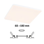 Square white LED ceiling light with warm white illumination and spring clips for mounting