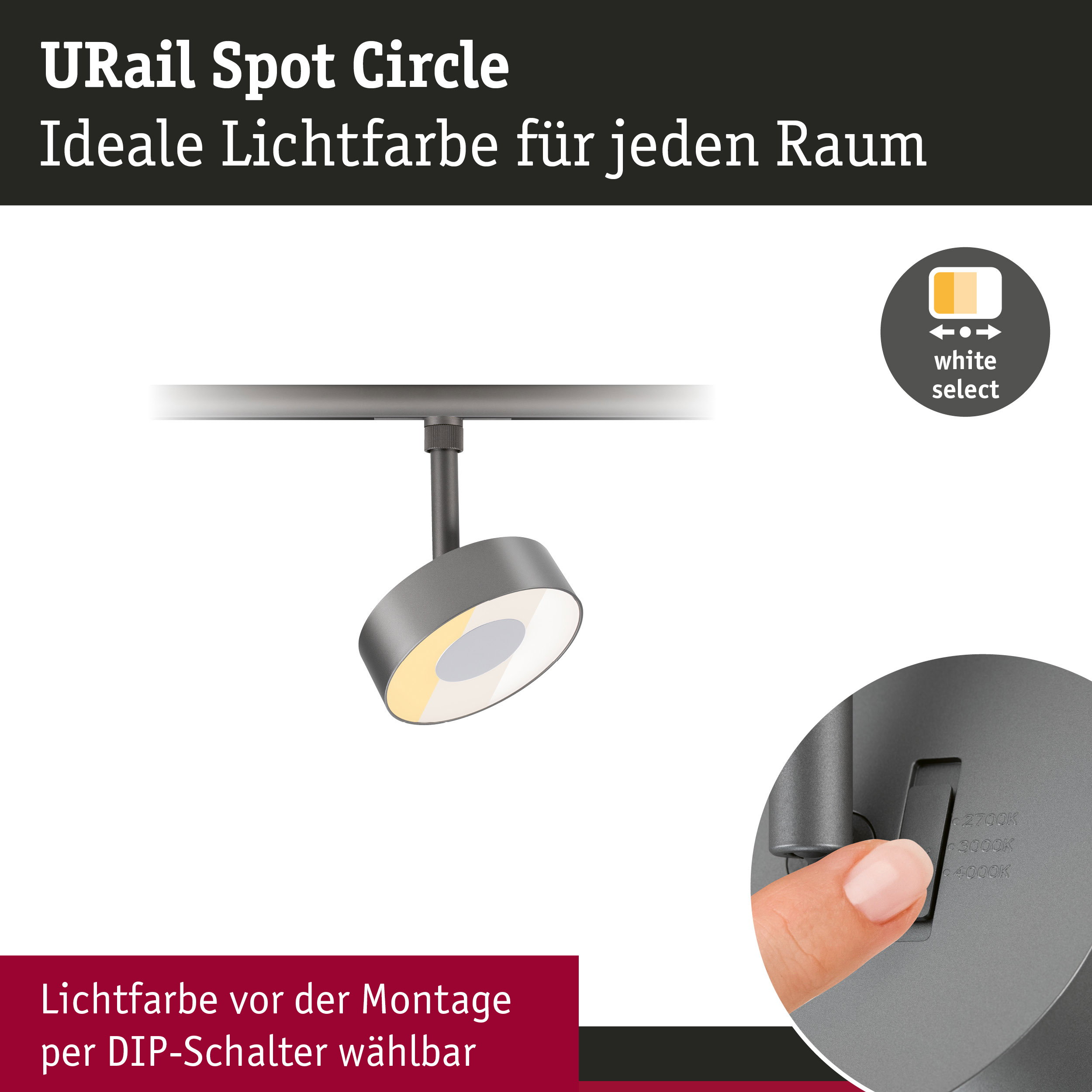URail Schienenspot Circle 160lm 3W White Select dimmbar 230V Titanium