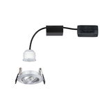 Rundes Einbau-LED-Spotgehäuse aus Aluminium in Silber mit weißem LED-Modul und schwarzem Kabel.