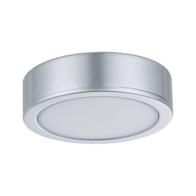 Round LED ceiling light in silver aluminum with white diffuser for modern room lighting