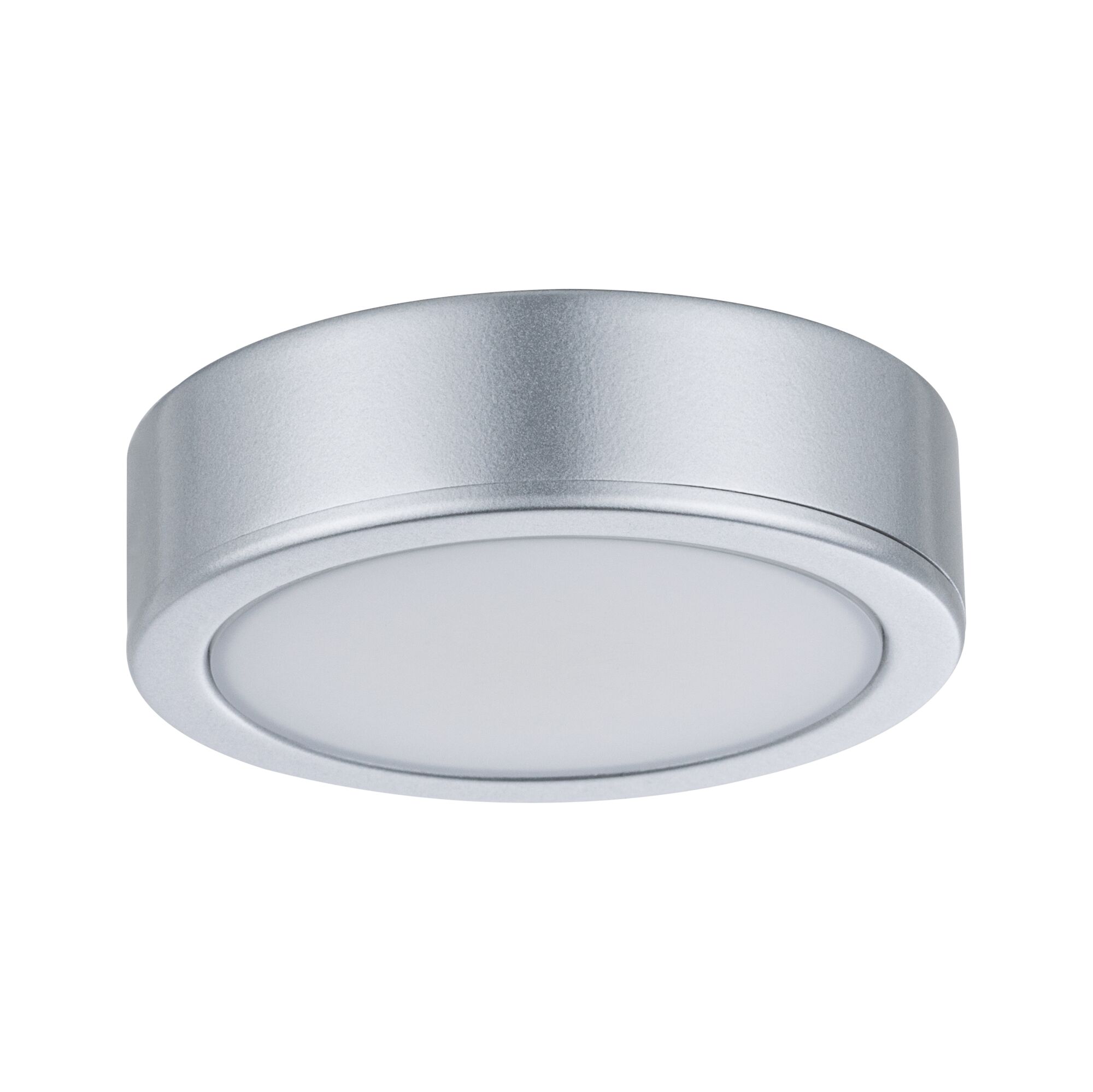 Round LED ceiling light in silver aluminum with white diffuser for modern room lighting