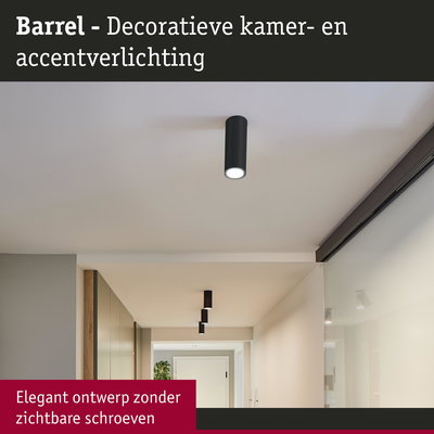Zwarte cilindervormige metalen plafondlamp met strak design voor moderne woonverlichting