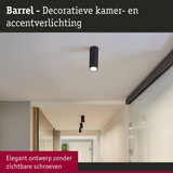 Zwarte cilindervormige metalen plafondlamp met strak design voor moderne woonverlichting