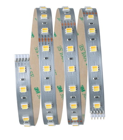 Flexible LED strip with warm white LEDs on grey base for versatile lighting applications