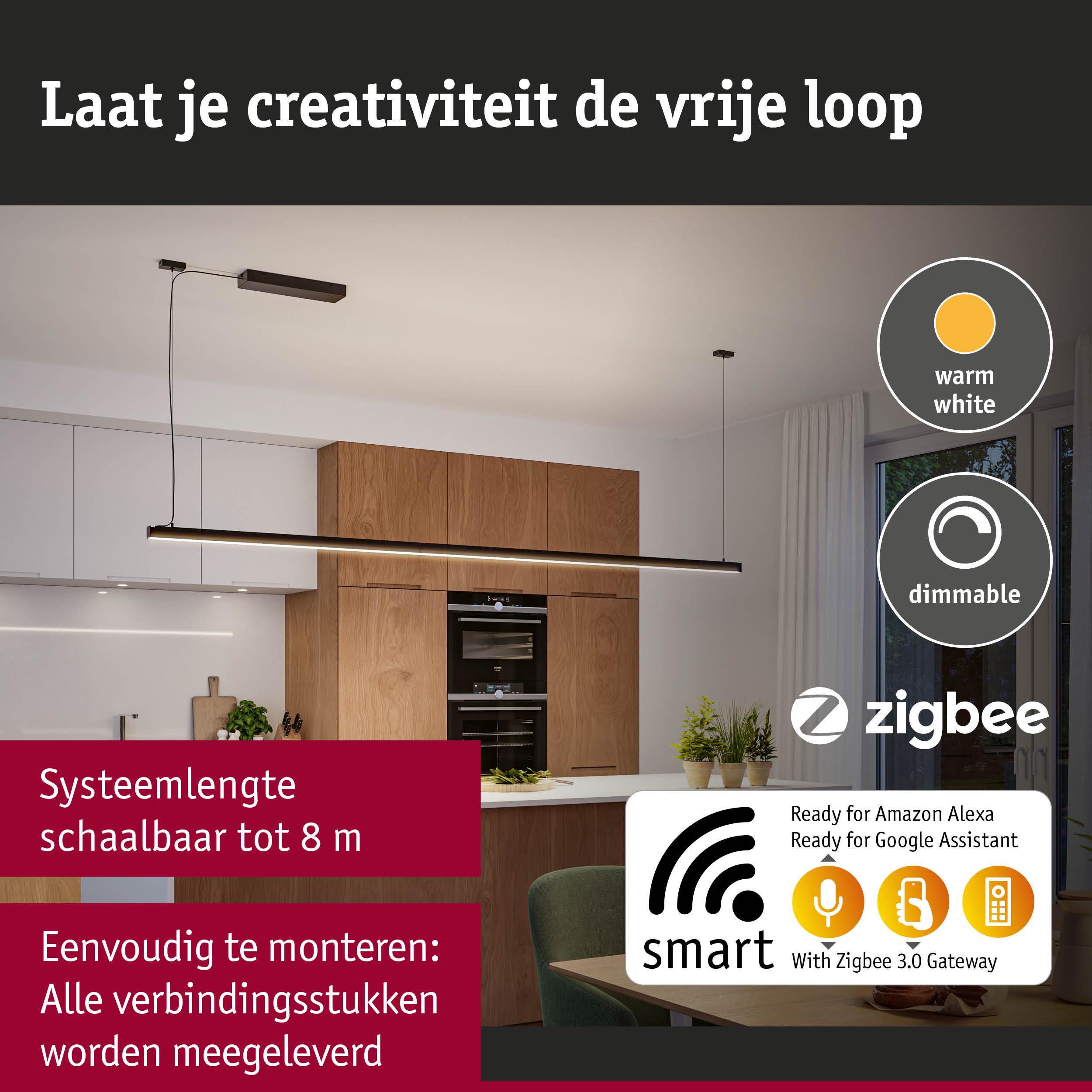 Moderne dimbare zwarte LED-hanglamp met warmwit licht voor slimme keukenverlichting