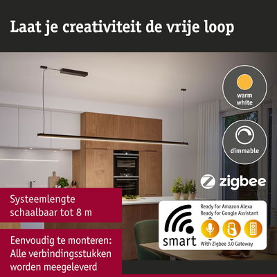 Moderne dimbare zwarte LED-hanglamp met warmwit licht voor slimme keukenverlichting