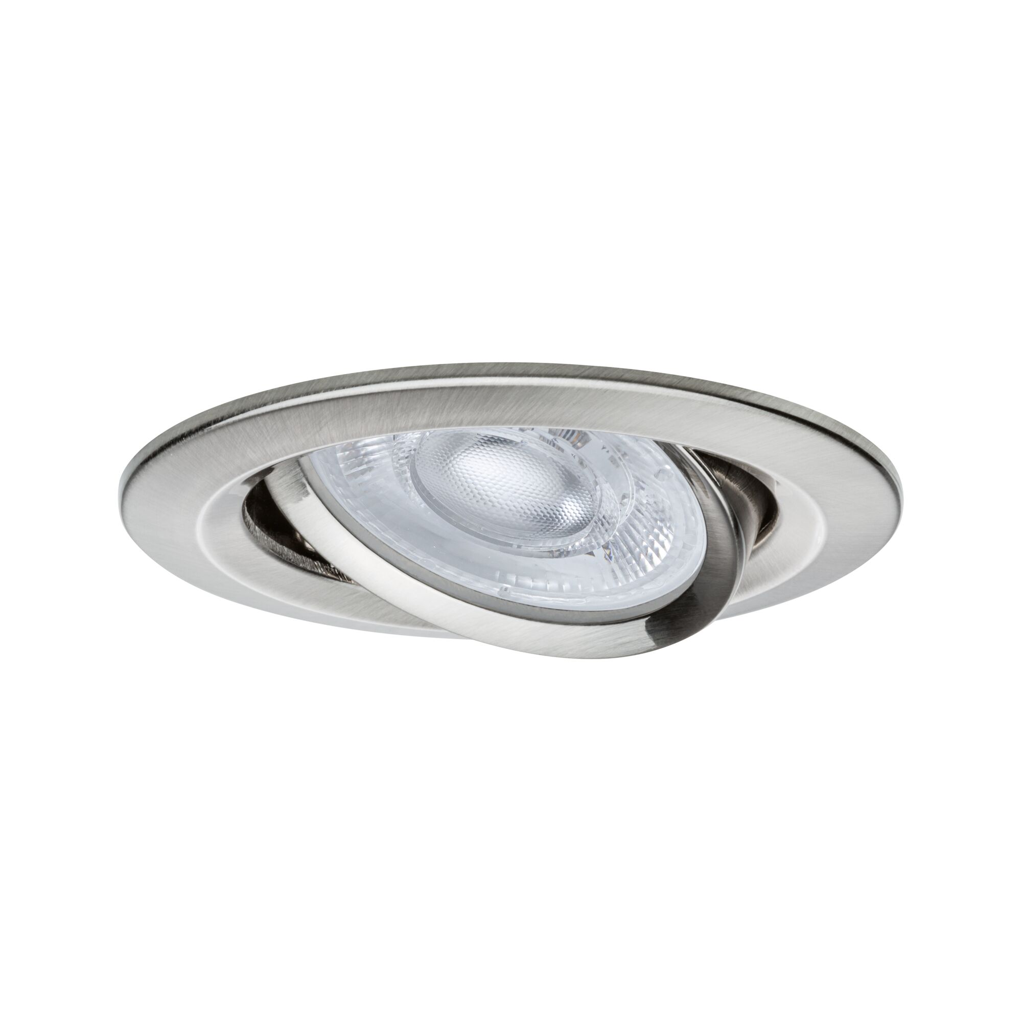 Runder Einbaustrahler aus gebürstetem Edelstahl mit klarem Glas und LED-Lichtquelle