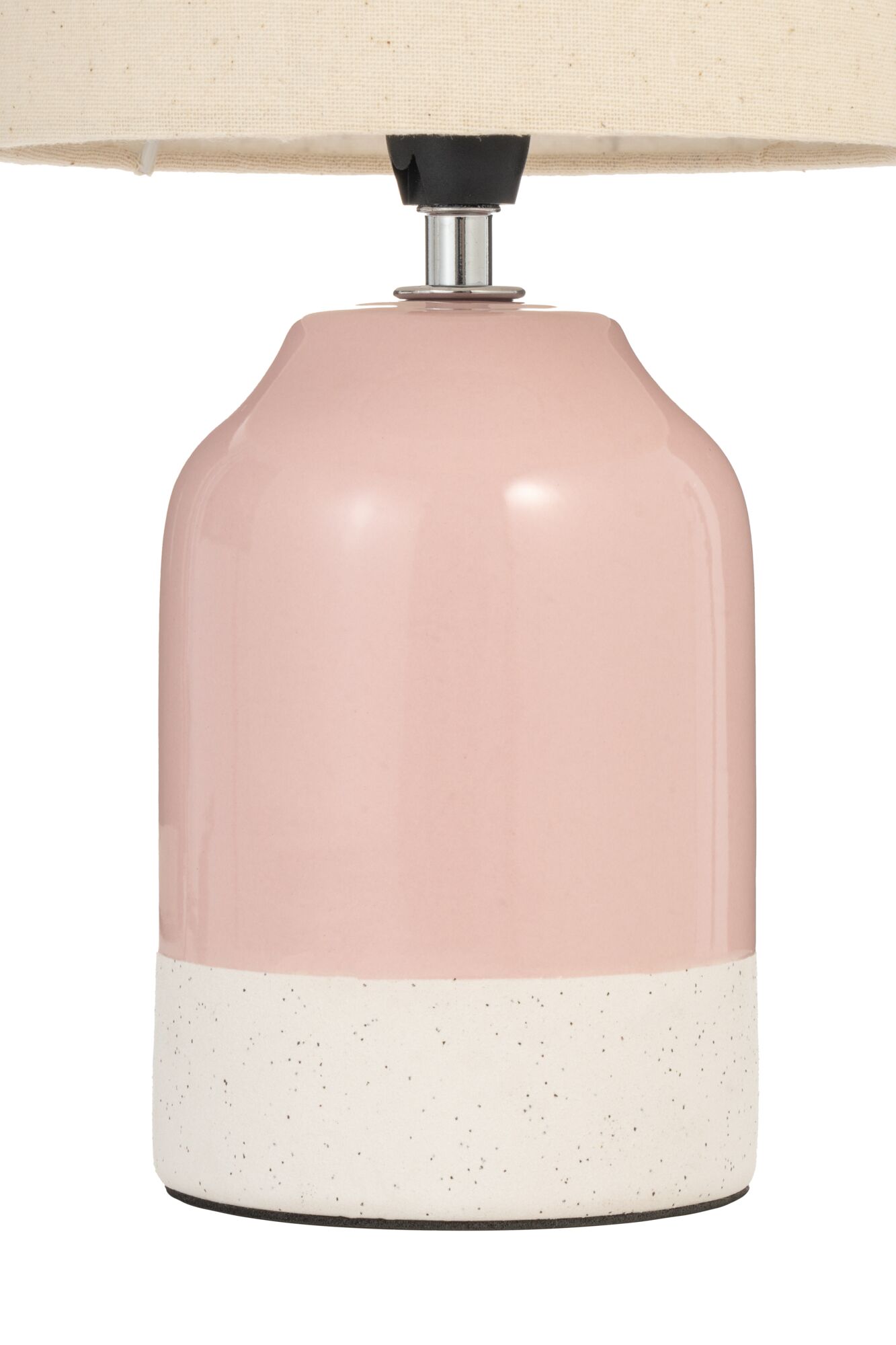 Ceramic table lamp base in pink and white with fabric shade, modern home lighting