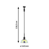 Hanglamp met iriserend glas en zwarte kabel, 138,5 cm lang, 14 cm diameter