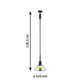Suspension avec verre irisé et câble noir, longueur 138,5 cm, diamètre 14 cm