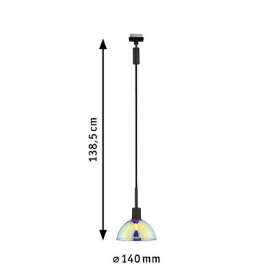 Suspension avec verre irisé et câble noir, longueur 138,5 cm, diamètre 14 cm