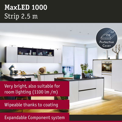 MaxLED 1000 2.5m LED strip with protective coating, very bright for room lighting, expandable system