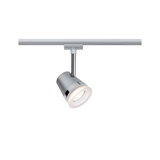 Modern silver metal LED spotlight with white light for indoor track lighting systems