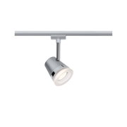 Moderne zilverkleurige metalen LED-spot met wit licht voor binnenrailsystemen