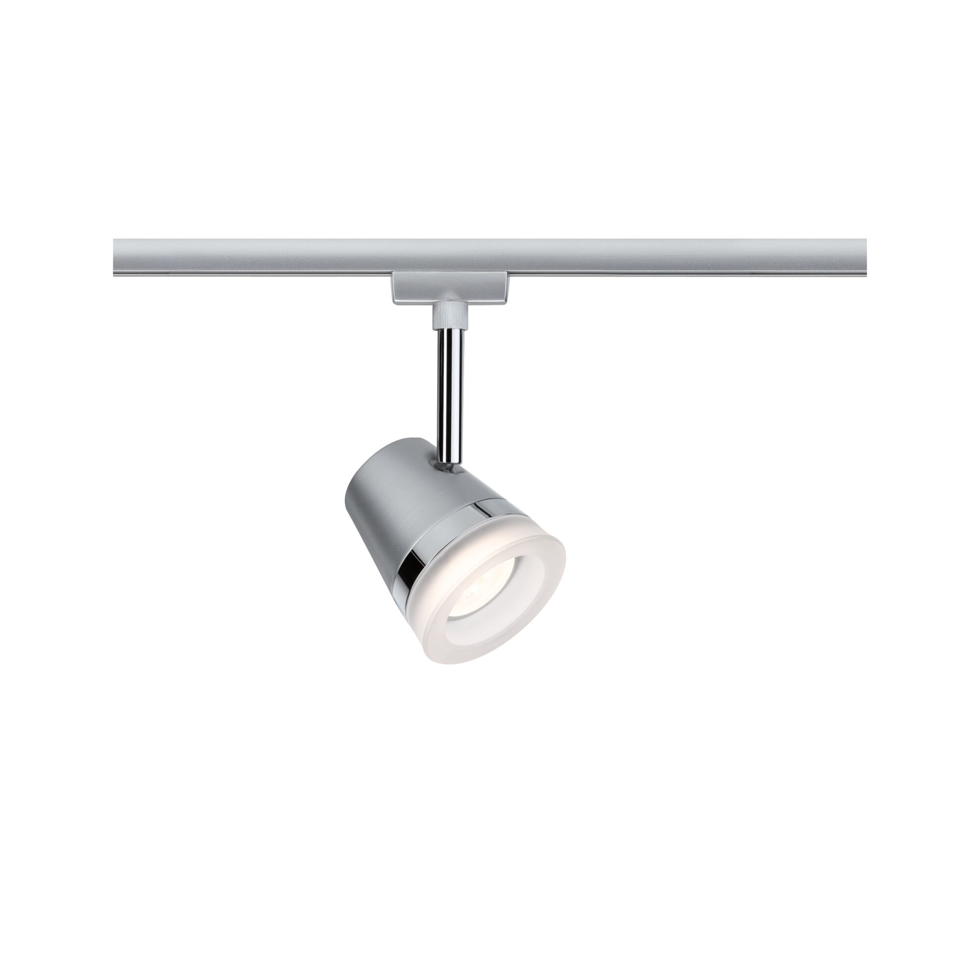 Moderne zilverkleurige metalen LED-spot met wit licht voor binnenrailsystemen