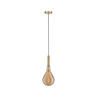 Pendant light with gold metal and large amber bulb design ideal for stylish living room lighting