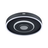 Round black LED ceiling light with white light ring and modern design for living spaces