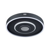 Round black LED ceiling light with white light ring and modern design for living spaces