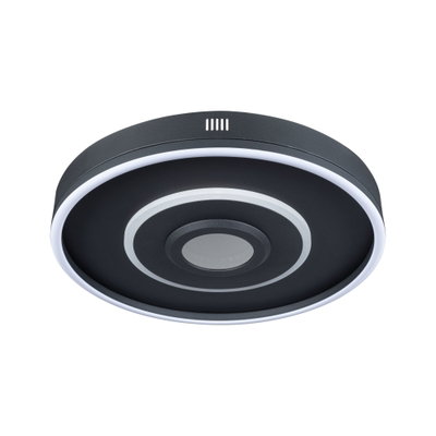 Round black LED ceiling light with white light ring and modern design for living spaces