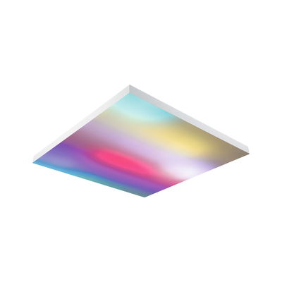 Square LED ceiling light with white frame and multicolor illumination for modern room lighting