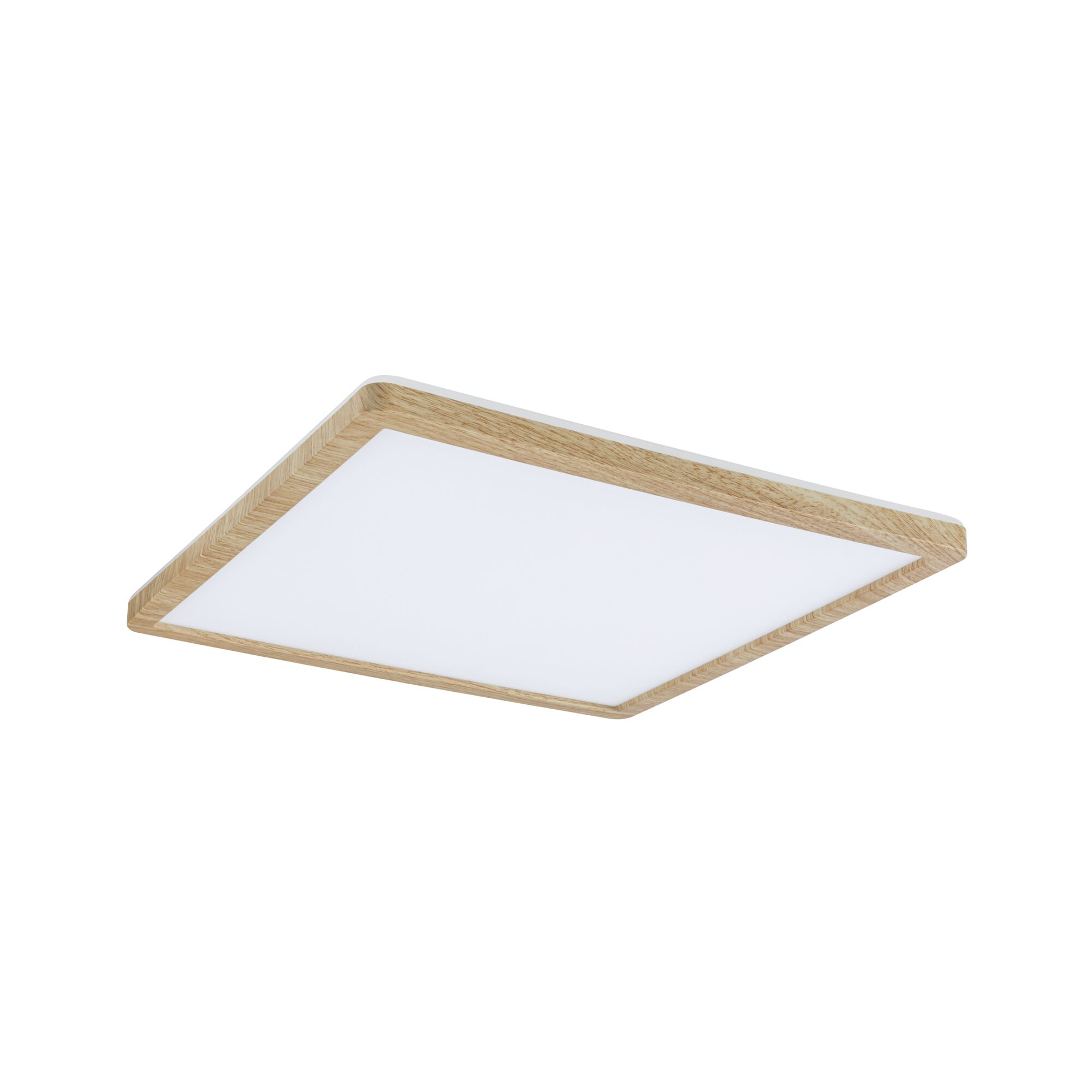 Square ceiling light with wooden frame and white diffuser for modern home lighting