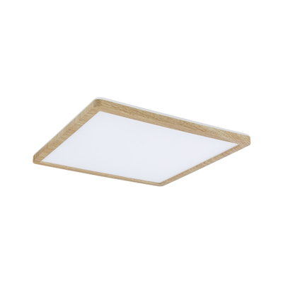 Square ceiling light with wooden frame and white diffuser for modern home lighting