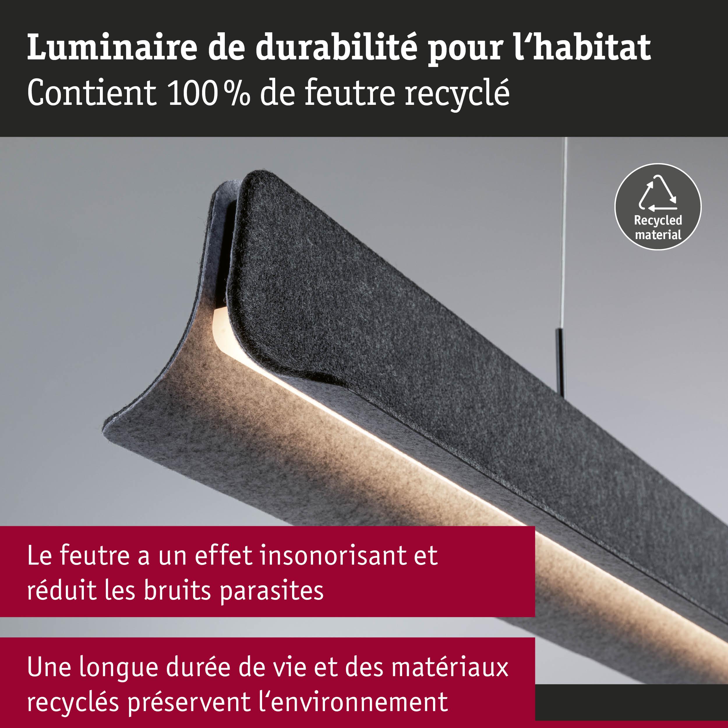 Luminaire suspendu moderne en feutre recyclé gris avec éclairage LED économique pour intérieur durable
