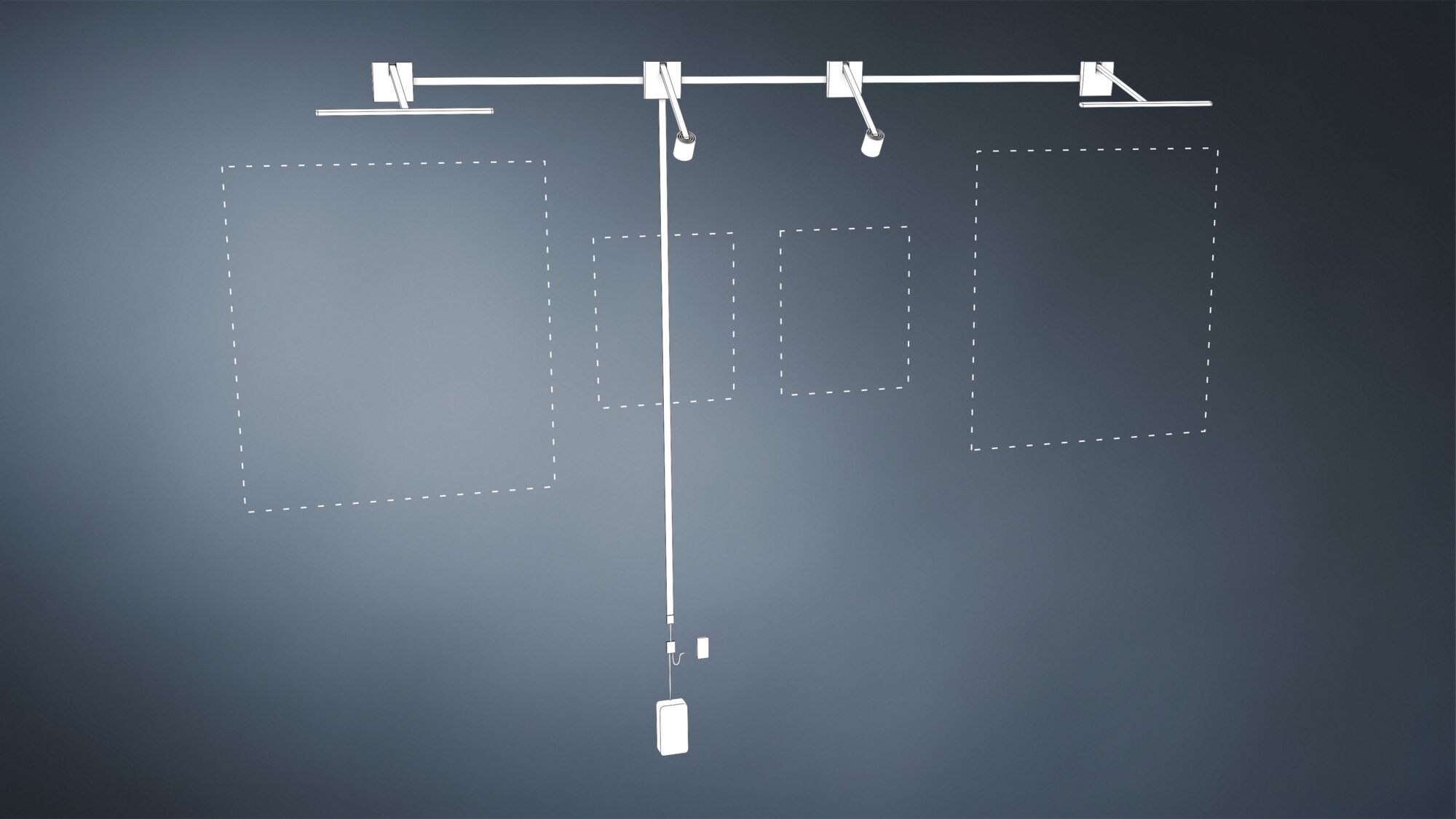 Weißes LED-Schienensystem mit vier verstellbaren Strahlern für flexible Raumbeleuchtung