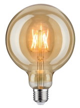 Ampoule LED ronde en verre ambré avec filaments visibles pour éclairage décoratif chaleureux