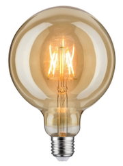 Ampoule LED ronde en verre ambré avec filaments visibles pour éclairage décoratif chaleureux