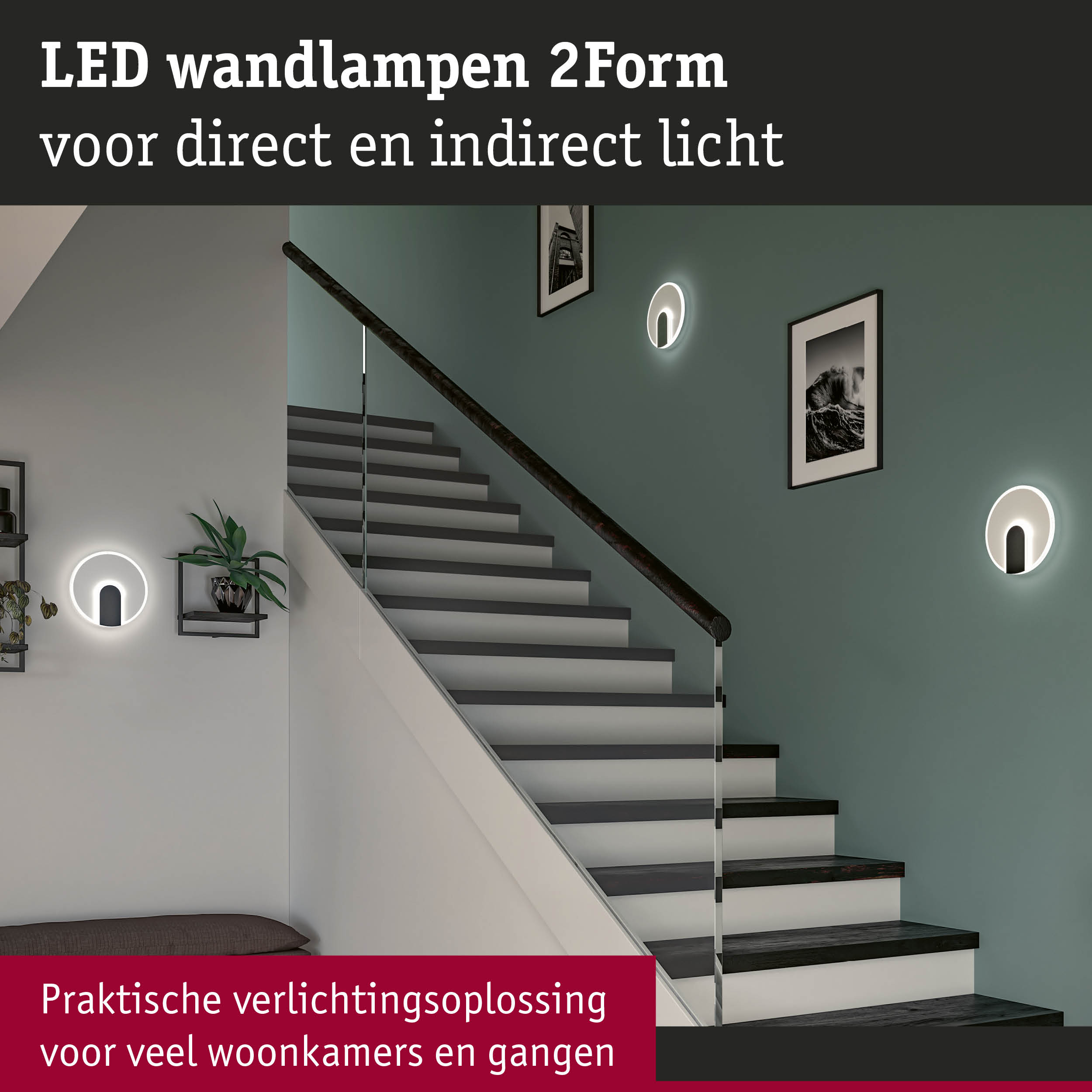 Moderne zwarte LED-wandlampen 2Form met direct en indirect licht, ideaal voor trapverlichting