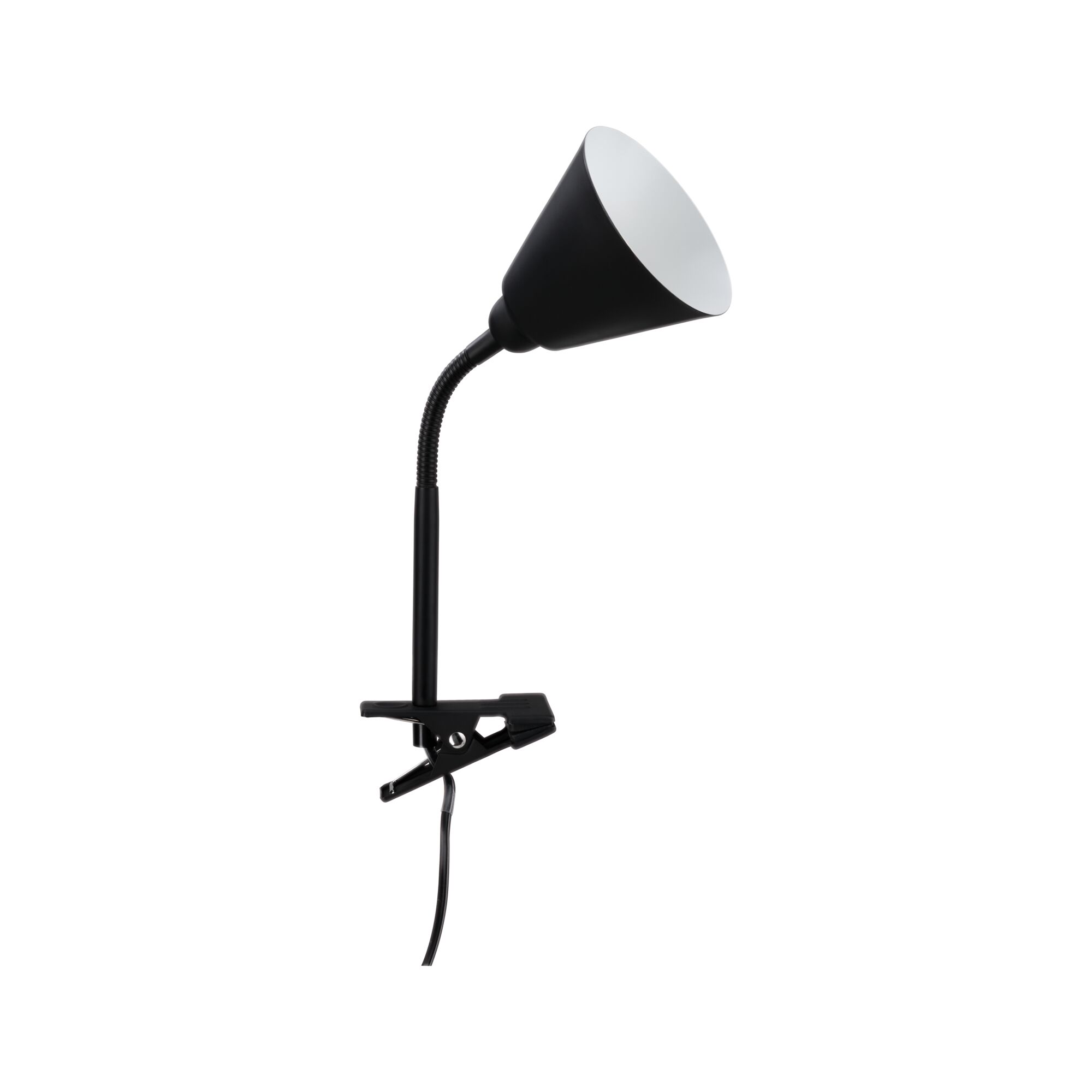 Klemlamp Vitis Flexarm snoerschakelaar Zwart 230V E14 Zwarte metalen klemlamp met flexibele hals en witte reflector voor gerichte verlichting