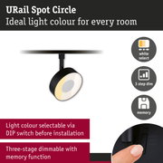 Black URail Spot Circle with adjustable light colour and three-step dimming for versatile room lighting