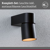Schwarze Außenwandleuchte aus Metall mit warmweißem Licht und austauschbarem Leuchtmittel für Hauswand.