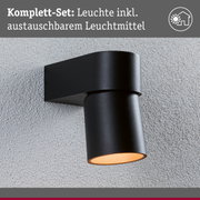 Schwarze Außenwandleuchte aus Metall mit warmweißem Licht und austauschbarem Leuchtmittel