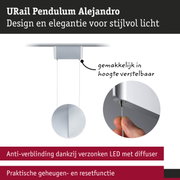 URail Pendulum Alejandro LED plafondlamp in zilver met in hoogte verstelbaar ontwerp en anti-verblindingsfunctie