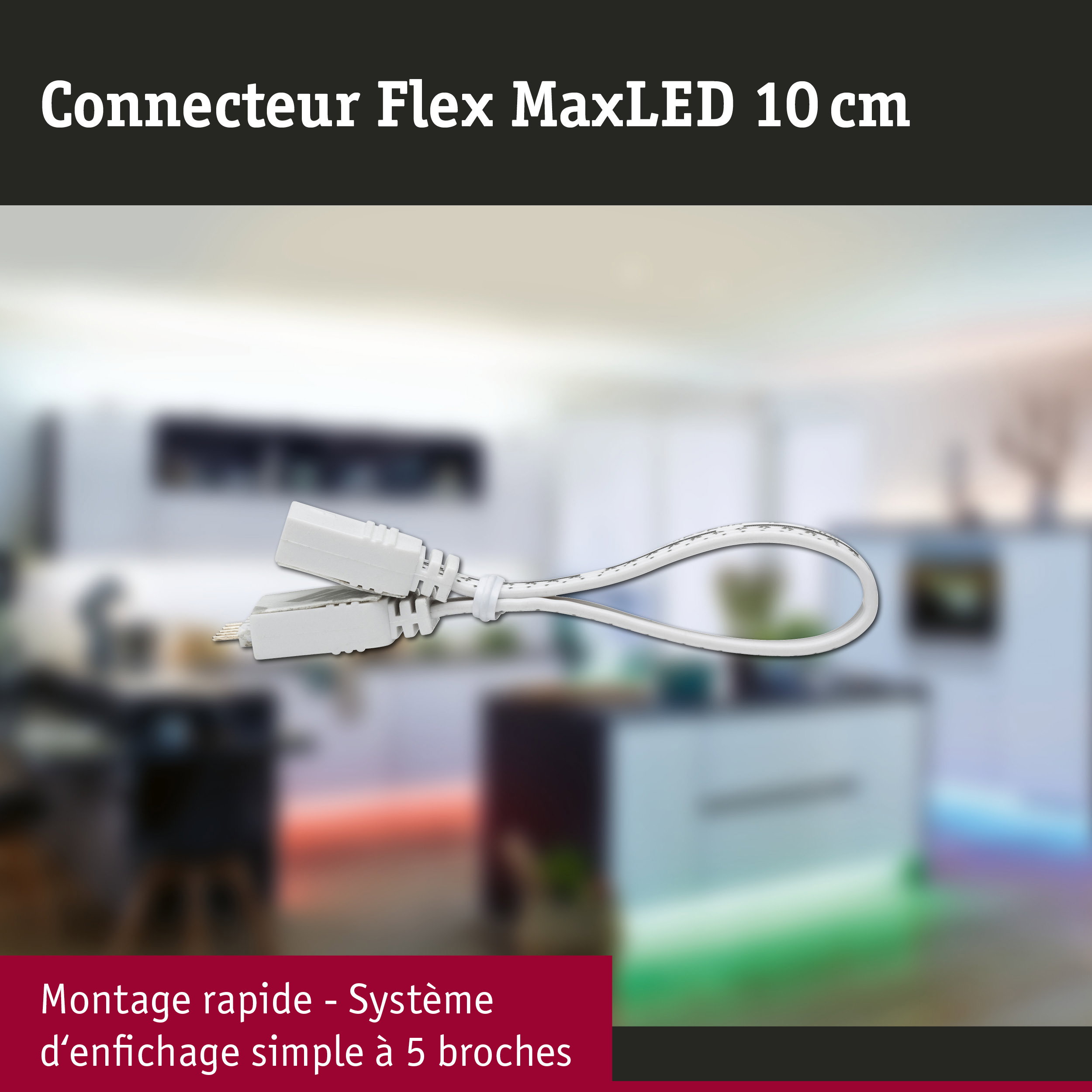 Connecteur Flex MaxLED blanc de 10 cm avec système d’enfichage simple à 5 broches pour éclairage LED