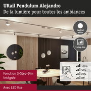 Luminaire suspendu URail Alejandro blanc moderne avec fonction 3-step dim et LED fixe pour ambiance