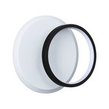 Round white LED wall light with black illuminated ring made of plastic for modern indoor lighting