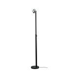 Black metal floor lamp with round base and adjustable silver spotlight for modern living spaces
