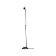 Lampadaire noir avec tête en aluminium argenté et base ronde, éclairage LED moderne pour salon
