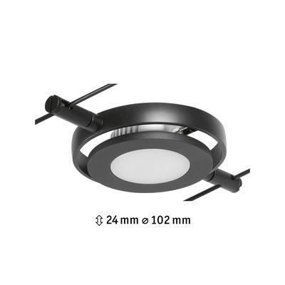 Black metal LED cable spotlight with round diffuser, 102 mm diameter for modern lighting solutions
