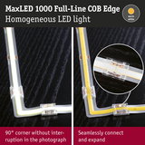 MaxLED 1000 Full-Line COB Edge LED strip with warm white light and seamless 90° corner for flexible lighting