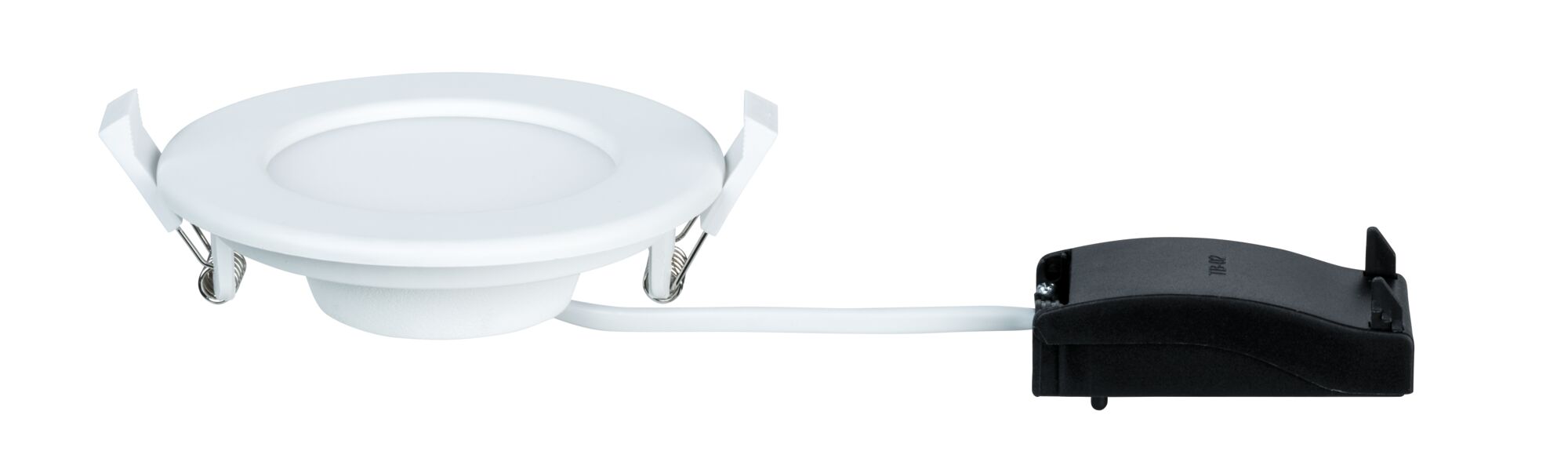 Round white LED recessed panel with springs and black driver for energy-efficient ceiling lighting