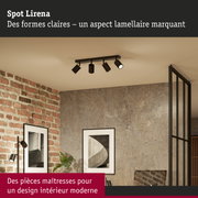 Spot Lirena noir avec quatre projecteurs réglables pour un design intérieur moderne