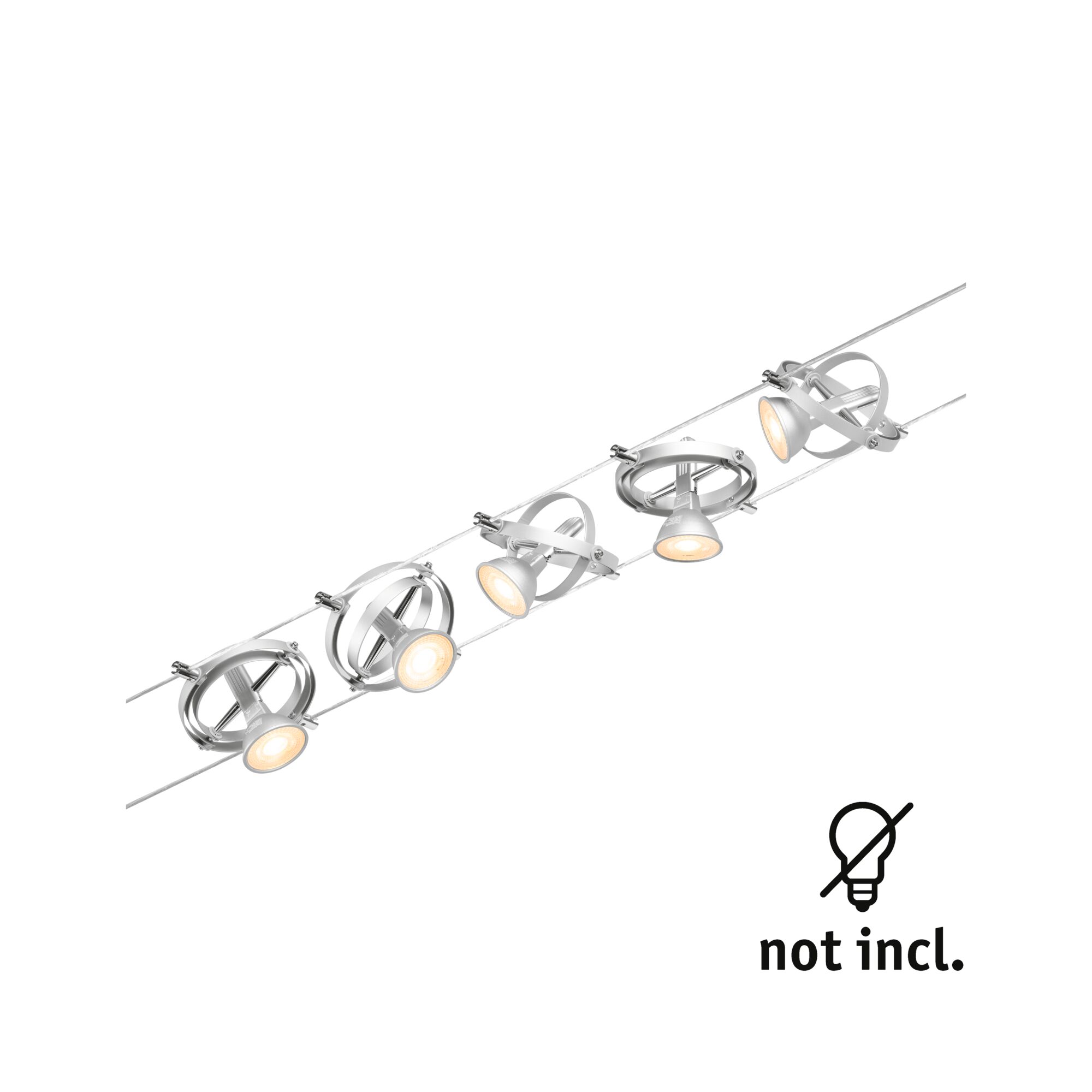 Moderne Seilstrahler aus silbernem Metall mit verstellbaren Spots und LED-Licht für flexible Raumbeleuchtung