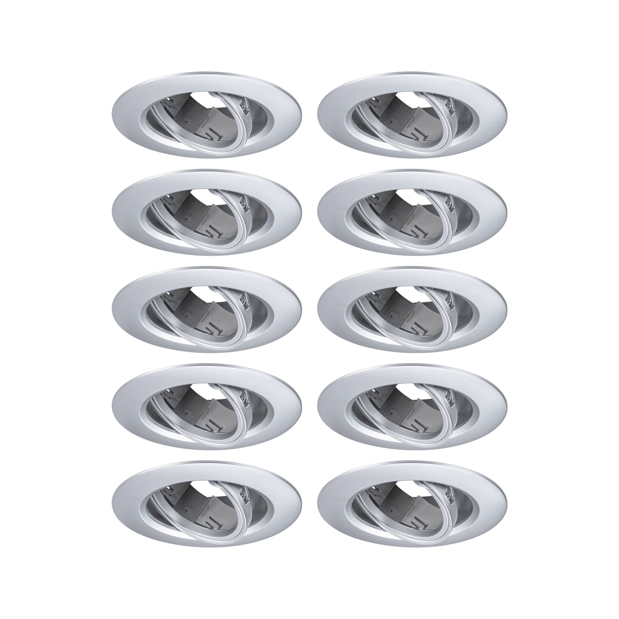 Zehn weiße Einbaustrahler aus Metall mit schwenkbarem Einsatz für flexible LED-Beleuchtung