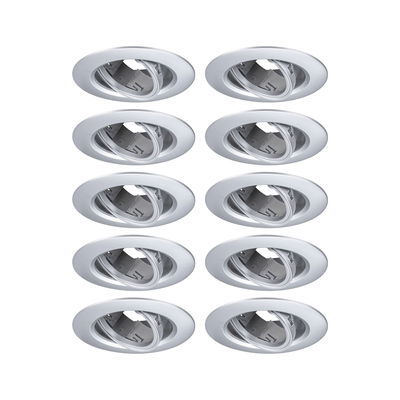 Ten white metal recessed spotlights with adjustable inserts for flexible LED lighting solutions