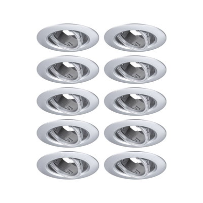 Zehn weiße Einbaustrahler aus Metall mit schwenkbarem Einsatz für flexible LED-Beleuchtung